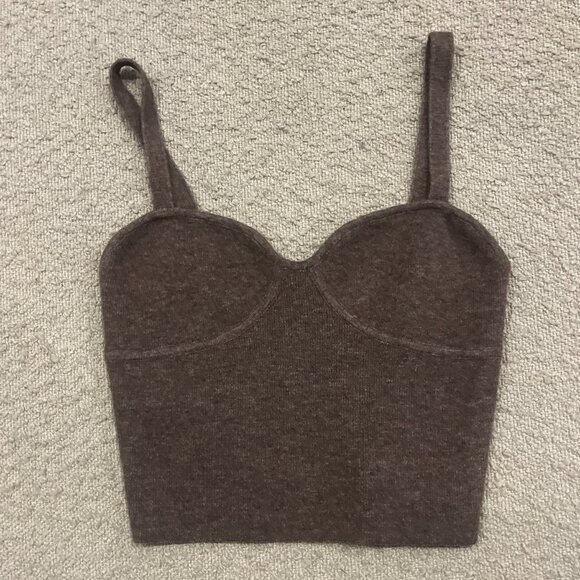 Brown Cashmere-Blend Cropped Bustier-Style Tank, Wilfred Size Small - Picture 1 of 4
